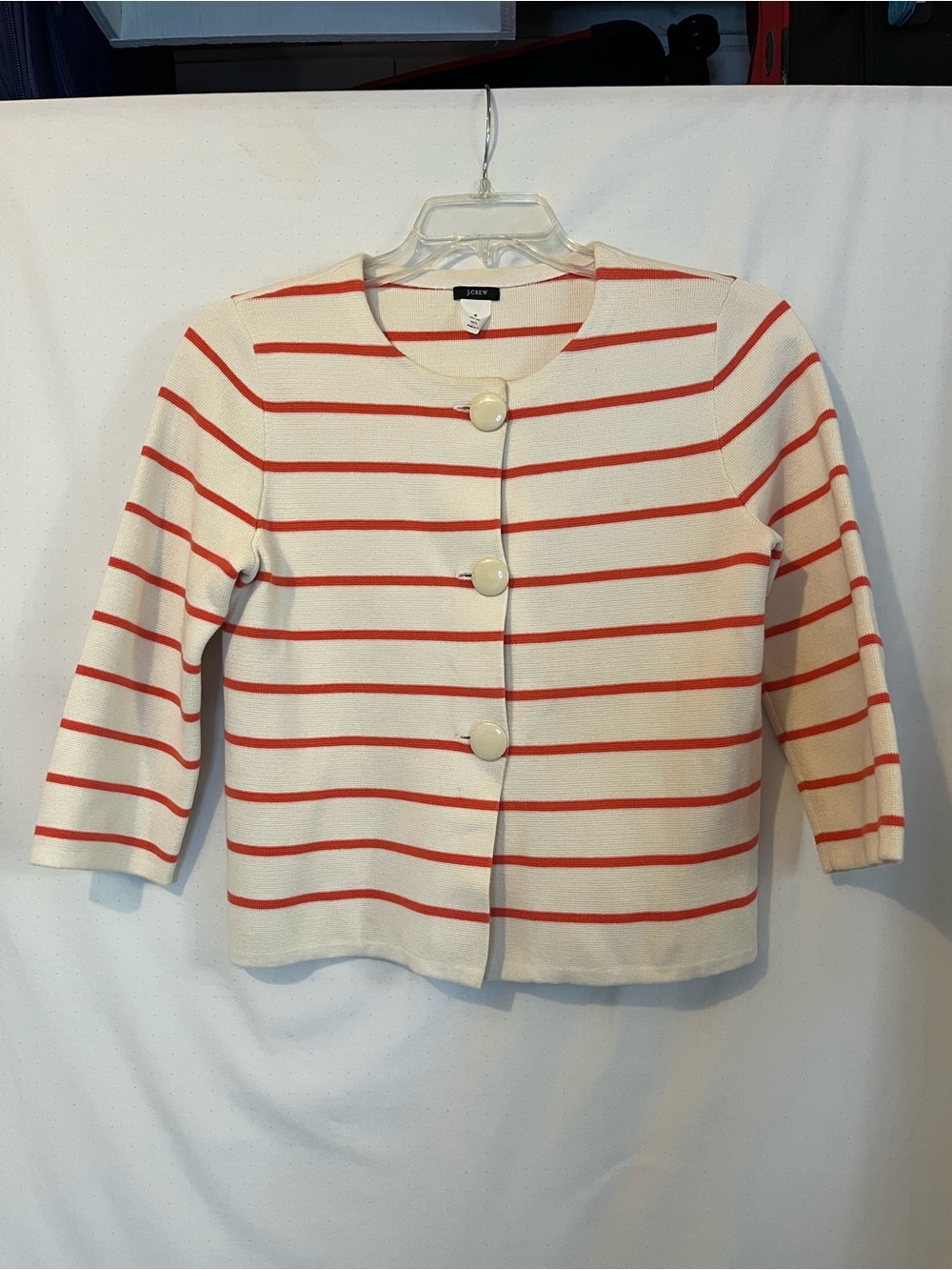 J. Crew Cream and Orange Striped Button-Up Jacket